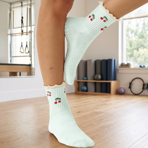 Custom Logo Free Design Anti-Slip Pilates <b>Grips</b> Women's Yoga Crew <b>Socks</b> Knitted 100% Cotton - Product Image 3