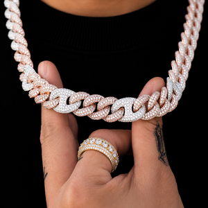 18K Rose Gold Plated Moissanite Cuban Link Chain <b>Statement</b> <b>Necklace</b> Micro Pave Round Brilliant Cut Unisex Luxury Fashion Jewelry - Product Image 3