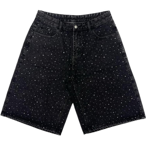 Shorts en jean vintage pour homme avec strass et croix, 100 % coton, style streetwear, pour l'été et les tenues décontractées - Product Image 1