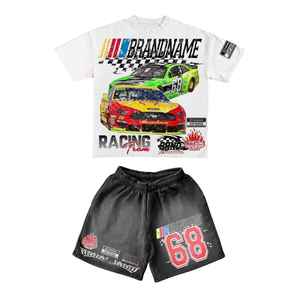 Ensemble T-shirt et short en coton lavé personnalisé pour homme, 2 pièces, impression sérigraphique, style survêtement - Product Image 3