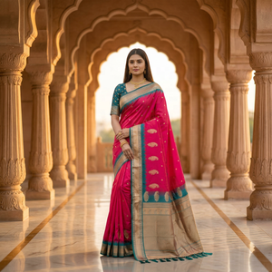Sari de seda Banarasi de diseño moderno para todas las ocasiones, ropa de boda india disponible al mejor precio - Product Image 4