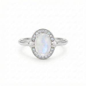 Unisex 925 Silver Oval <b>Opal</b> <b>Ring</b> with Round Brilliant Cut Pave White Zircon Halo Prong Setting Classic Engagement Wedding Band - Product Image 1