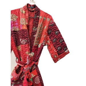 수제 인도 빈티지 실크 칸사 Khambhadiya 기모노 로브 겨울을 위한 복잡한 상세 자수 웨어러블 아트 - Product Image 3