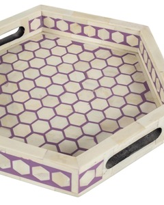 Bandeja de Servir Rectangular de Lujo Hecha a Mano con Incrustaciones de Hueso Morado, Bandeja Decorativa de Madera para Desayuno, Té, Café, Otomana, Bandeja de Vanidad Geométrica - Product Image 3