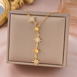Collier luxueux à pampilles géométriques pour femmes, orné de strass avec chaîne en câble - Product Image 2