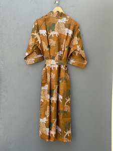 Bata Kimono de Algodón con Estampado de Aves, Estilo Bohemio, para Descansar en Casa - Product Image 2