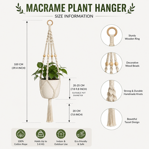 Colgador de Macramé para Plantas Hecho a Mano con Cuerda de Algodón para Interiores y Exteriores |   Soporte Colgante para Macetas Estilo Boho |   Fabricante OEM al por Mayor - Product Image 1