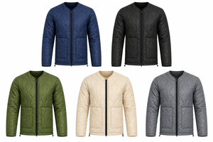<b>Mens</b> Collarless Wave Quilted Padded Bomber Jacket Lightweight <b>Winter</b> Warm Zip Up <b>Parka</b> <b>Coat</b> Casual Streetwear Custom Logo Jacket - Product Image 6