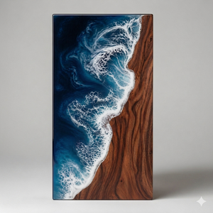 Panneau commémoratif en résine Onde Océanique, Décoration de table en grain de bois, Pièce d'art commémorative personnalisée - Product Image 1