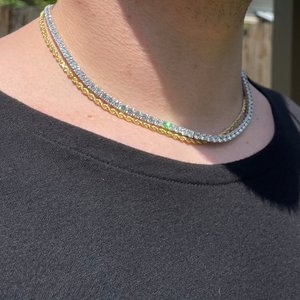 Collar de cadena de tenis de moissanita de corte redondo de 4 mm, de moda, de plata de ley 925 con baño de rodio, estilo hip hop, regalo sorpresa para fiestas - Product Image 1