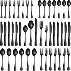 Juego de cubiertos de acero inoxidable negro mate, cuchillo, tenedor y cuchara, cubertería duradera y moderna, perfecta para restaurantes. - Product Image 4