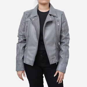 Women <b>Real</b> <b>Leather</b> Zip <b>Jacket</b> Slim Fit Casual Coat High Neck Front Closure Soft Touch Long Sleeve Modern Fashion Outerwear Whole - Product Image 6