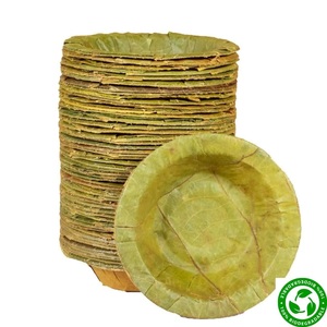 Bols et assiettes jetables biodégradables en feuilles de palmier, forme traditionnelle, vaisselle écologique pour l'emballage alimentaire de fête - Product Image 1