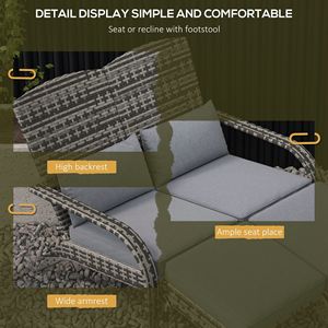 "Woven Rattan Patio Furniture Double Chaise Lounge Chair with Cushions & <b>Footrests</b> for Porch" - Product Image 5