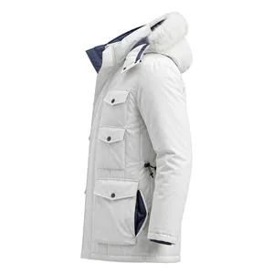 <b>Men's</b> <b>White</b> Fleece <b>Jacket</b> Waterproof Zipper Closure Sporty Autumn Regular Fit Solid Color Polyester Shell Color Blocking - Product Image 3