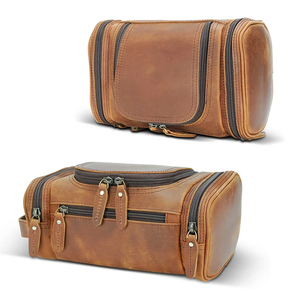 Bolsa de Aseo de Cuero de Lujo para Hombre, Estilo Crazy Horse, para Viajes, Organizador de Artículos de Aseo y Afeitado - Product Image 1
