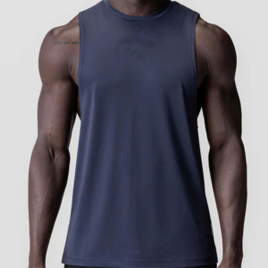 Camiseta sin mangas de punto para hombre, color azul marino, cuello redondo, estilo casual, transpirable, de poliéster - Product Image 4