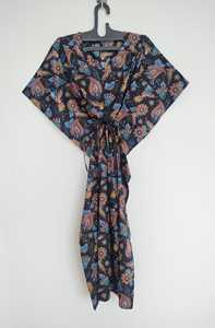 Elegante Vestido Kaftán de Algodón con Estampado Floral Vintage para Mujer, Largo hasta la Rodilla, Detalle de Encaje, Silueta en A, Corte Holgado, Lavable, 3/4 - Product Image 6