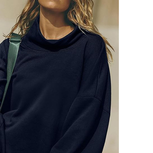 Women's Oversized Solid Color <b>Stand</b> Collar Sweatshirt <b>Drop</b>-Shoulder mock neck Long Sleeve Knitted Breathable Autumn Wear - Product Image 4