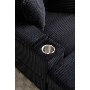 Chaise longue in velluto a coste con video, braccioli portaoggetti, poggiapiedi mobile, portabicchieri e cuscini rimovibili per il relax profondo - Product Image 6