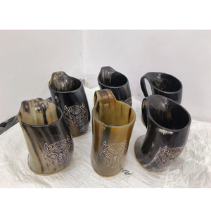 Taza de Café de Cuerno Pulido de Alta Calidad con Base de Resina, Diseño Vikingo, Forma Natural, para Artesanía Sheeri - Product Image 1