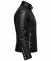 Blouson moto homme en cuir véritable noir, coupe ajustée, fermeture éclair, col montant, style motard, pour l'automne