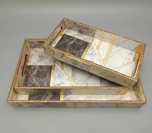 Premium Quality Star Crafts India Fancy Design MDF Wood Enamel Coated Polished Finish Rectangle Trays Dishwasher <b>Microwave</b> Safe - Product Image 4
