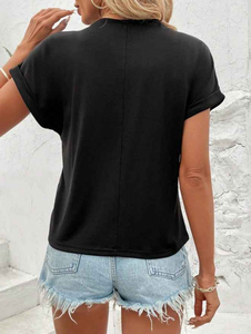 Women Casual Crew Neck Half Sleeve Anti Wrinkle Breathable Eco Friendly Polyester Cotton Spring Summer Solid Rhinestone T Shirt - Product Image 4