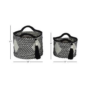 Elegant Set Of 2 Black Macrame <b>Baskets</b> Different Sizes For Clothes Storage Kitchen Grocery And Interior Styling From India - Product Image 2
