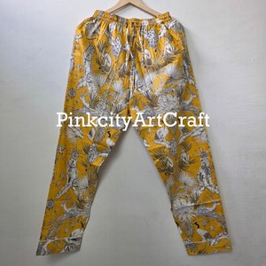 Ensemble de pyjama d'été pour femme en coton 100% imprimé floqué jaune moutarde de qualité supérieure, confortable, respirant, séchage rapide, taille élastique - Product Image 4