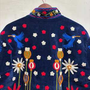 Personalized Unisex <b>Gift</b> Velvet Blue Suzani <b>Elephant</b> Embroidered Jacket Bohemian Reversible Coat Winter Floral Outerwear - Product Image 6