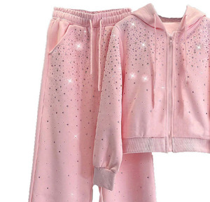 Conjunto de Chándal con Capucha Personalizado con Estampado de Puntos de Diamantes de Imitación, Pantalones Largos, Corte Holgado, Estilo Casual Urbano, Ropa de Primavera para Mujer - Product Image 6