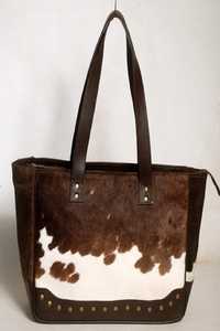 Sac fourre-tout classique en cuir véritable avec poils de vache, couleur unie, fermeture éclair, broderie, sac à main pour femme, sac à bandoulière LHTB-0104 - Product Image 4