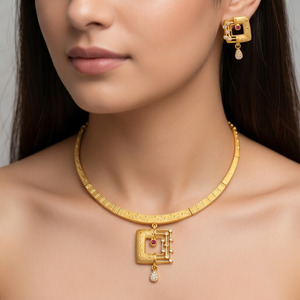 Divyoro Gold Plated Copper Alloy Adjustable Length Classic Style <b>Statement</b> <b>Necklace</b> Earrings Set Women's Wedding Party Jewelry - Product Image 4