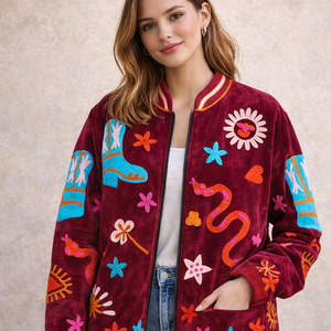 Veste en velours de luxe pour femmes, faite à la main, brodée, style bohème ethnique Sujani, manteau d'hiver tendance, vente en gros - Product Image 1