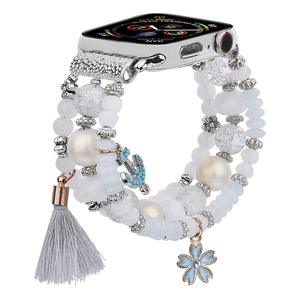 สายนาฬิกาข้อมือหินธรรมชาติแบบสั่งทำ OEM ใช้ได้กับ Apple Watch พร้อมจี้รูปใบไม้ สไตล์โบฮีเมียน เข้ากันได้กับ iWatch - Product Image 3