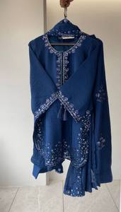 Conjunto de Salwar Kameez Tradicional Pakistaní para Mujer, en Oferta, Bordado, de Algodón y Seda, Color Azul Medianoche, de Lujo, para Fiesta - Product Image 5