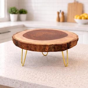 Support à gâteau en bois avec pieds en métal, présentoir à desserts, centre de table pour pâtisserie et fête - Product Image 2