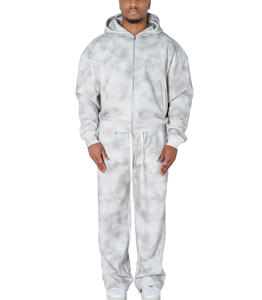 Men Tie Dye Tracksuit Full <b>Zip</b> <b>Hooded</b> Sweatshirt And Pants Set Loose Fit Casual Autumn Wear 100 Cotton Gradient Color Design - Product Image 1