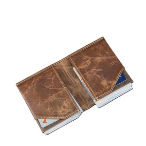 Brown Genuine Leather <b>Men</b> Trifold <b>Wallet</b> Minimalist Mini Cardholder Cash Slot Vintage Contrast Stitching Pocket <b>Small</b> Male Purse - Product Image 3