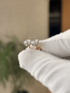 Boucles d'oreilles en or rose 14 carats avec diamants de laboratoire en forme de flocon de neige, accents marquise VVS VS EF, bijoux fins en gros, 1,175 carats - Product Image 4