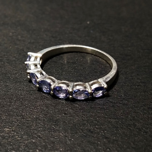 Anillo de Plata con Tanzanita Azul Natural para Mujer, Corte Ovalado, Banda de Eternidad, Elegantes Detalles de Piedras Blancas, Estilo Bohemia, Tercera Pieza - Product Image 3