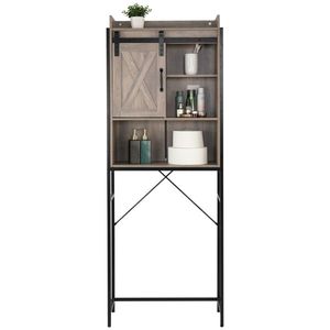Mobile da Bagno in Stile Retrò con Ante Scorrevoli in MDF e Triamina, Struttura in Ferro e Ripiano a Tre Livelli - Product Image 2