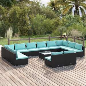 Conjunto de Muebles de Jardín Negros con Cojines Azul Agua - Product Image 1