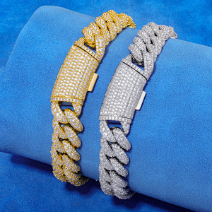 Bracelet de luxe en moissanite à maillons cubains glacés, fermoir boîte dissimulé, certifié GRA, coupe ronde, or blanc et or jaune - Product Image 6