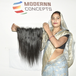 Cheveux humains indiens de qualité Remy vierge, frontale 13*6 HD, lisses, cuticules alignées, double trame machine, toutes couleurs - Product Image 6