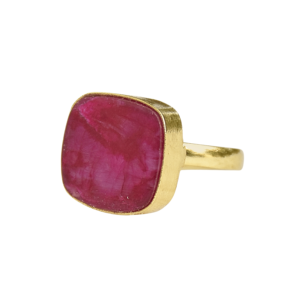 Laxmi Jewellers Geometric <b>Cocktail</b> <b>Ring</b> Natural Ruby Cushion Stone 18K <b>Gold</b> Plated Bezel Setting Women's Fine Jewelry - Product Image 4