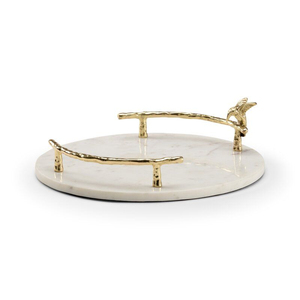 Bandeja de Servir de Mármol Tropical con Asa de Latón Dorado, Accesorio Decorativo para el Hogar, Bodas y Hoteles, Bandejas de Latón y Mármol - Product Image 6
