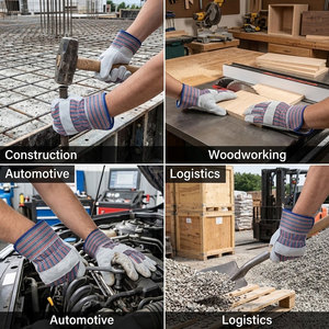 Gants de travail en cuir de vachette de première qualité avec dos en coton rayé et manchette de sécurité pour la construction et les travaux lourds - Product Image 4