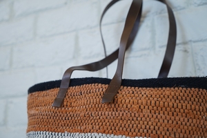 Sac fourre-tout en coton avec poignées en cuir, style bohème écologique, grande capacité, fermeture ouverte, pour femme, usage quotidien, plage, toutes saisons - Product Image 3